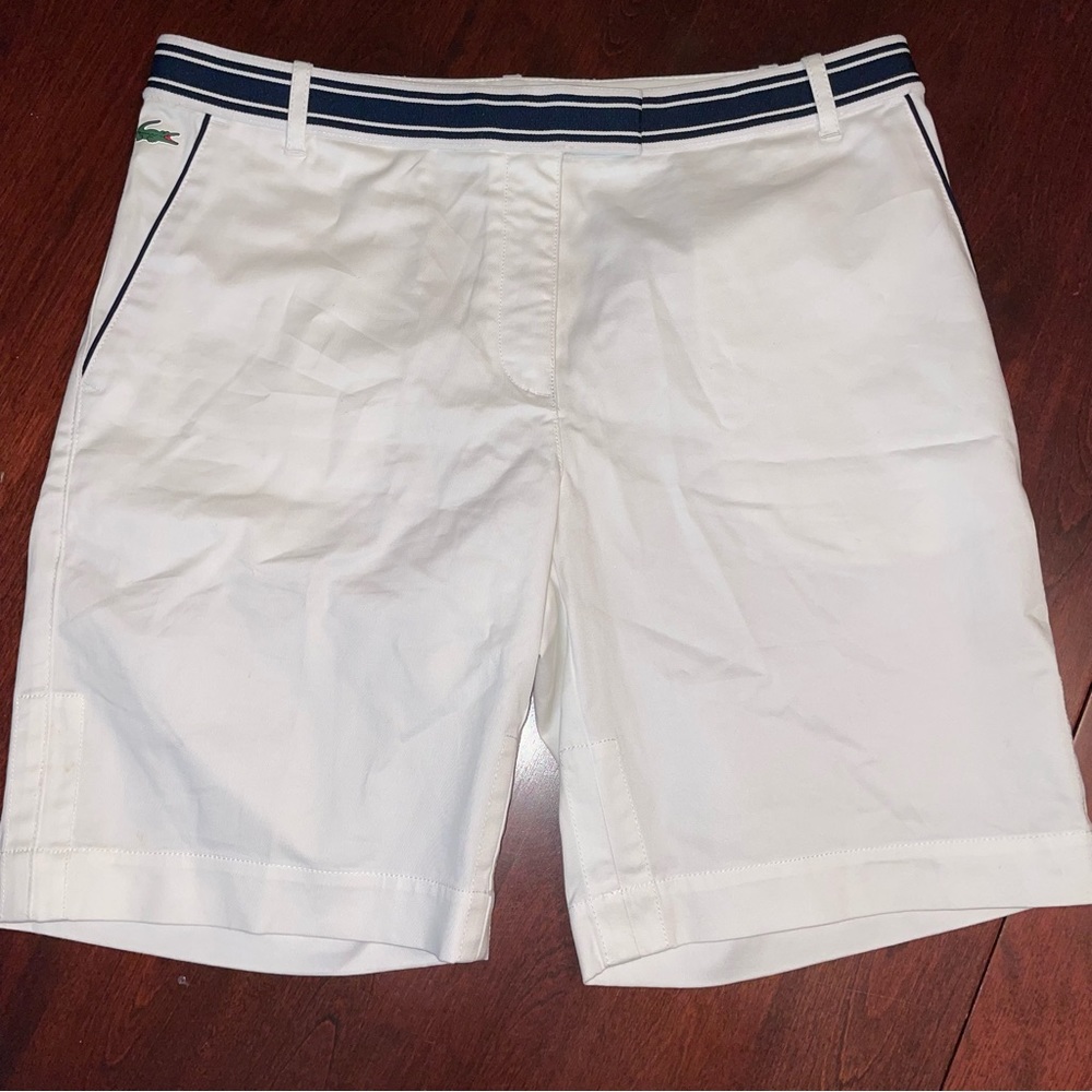Lacoste White Flat Front Shorts Navy waist Size 36